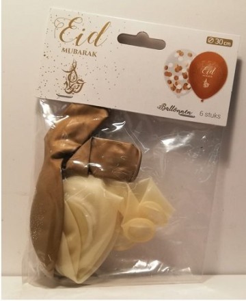 Ballonnen eid mubarak en confetti goud wit